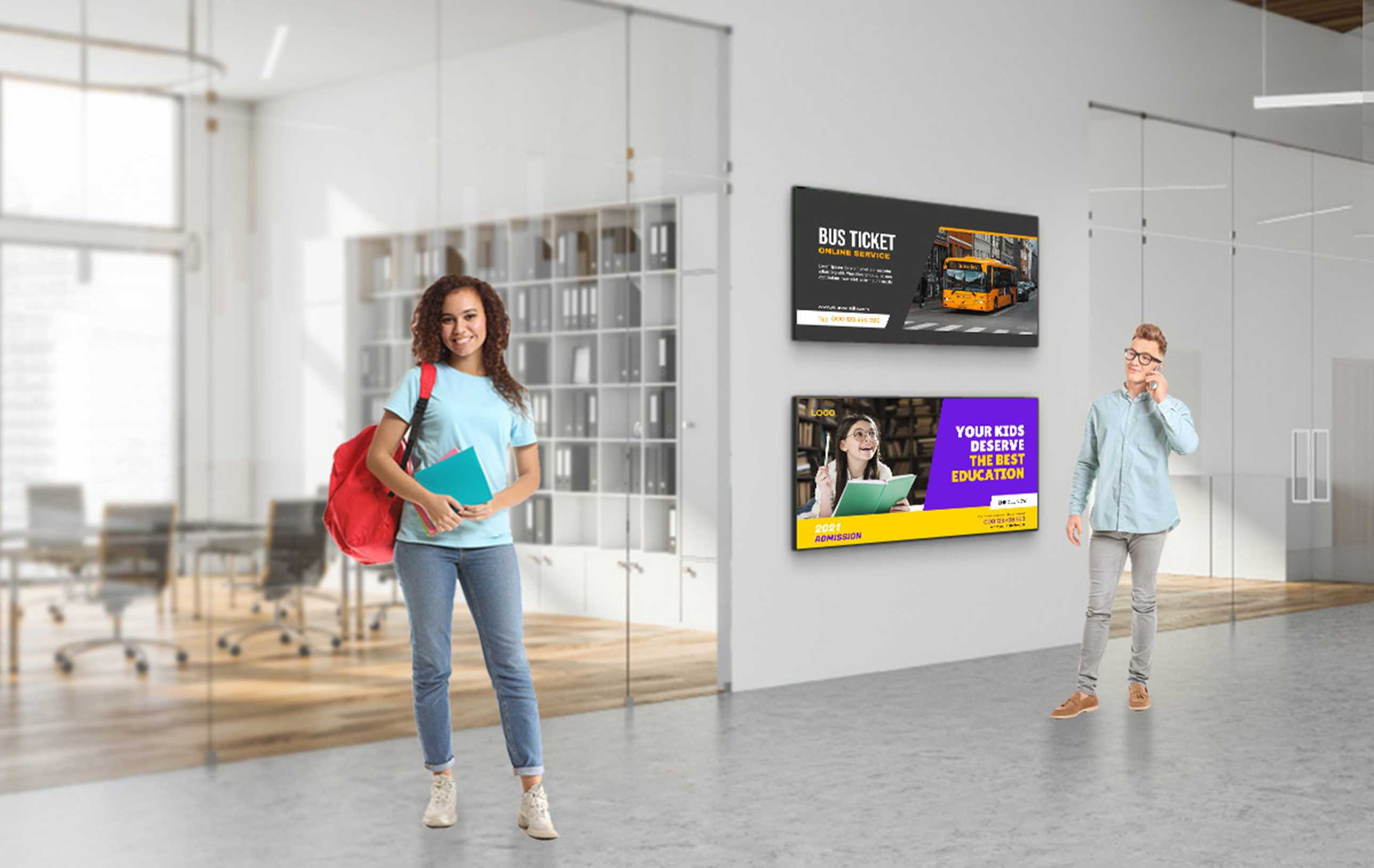 school hallway digital signage